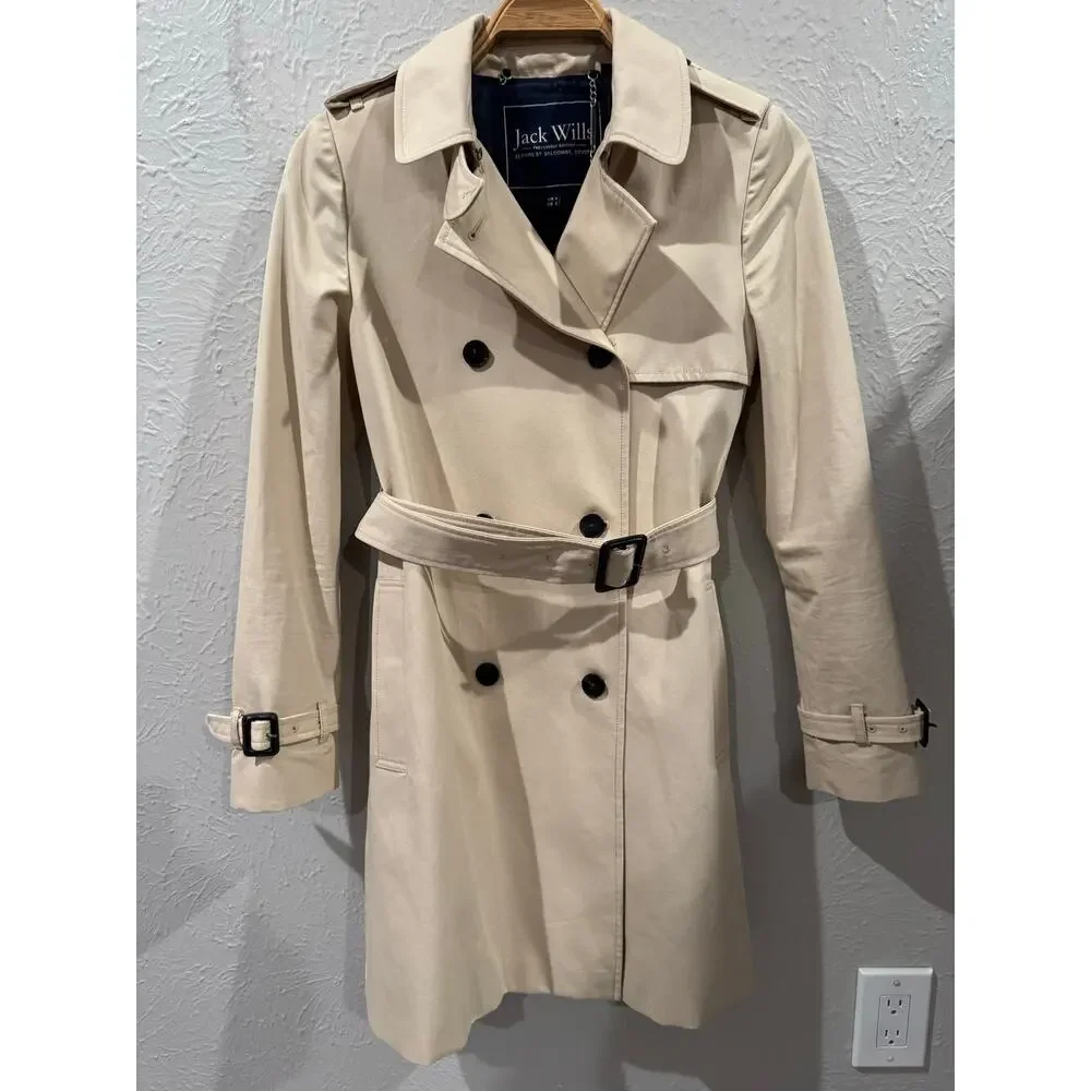Jack Wills UK British Classic Trench Coat US Size 4 - Picture 2 of 11